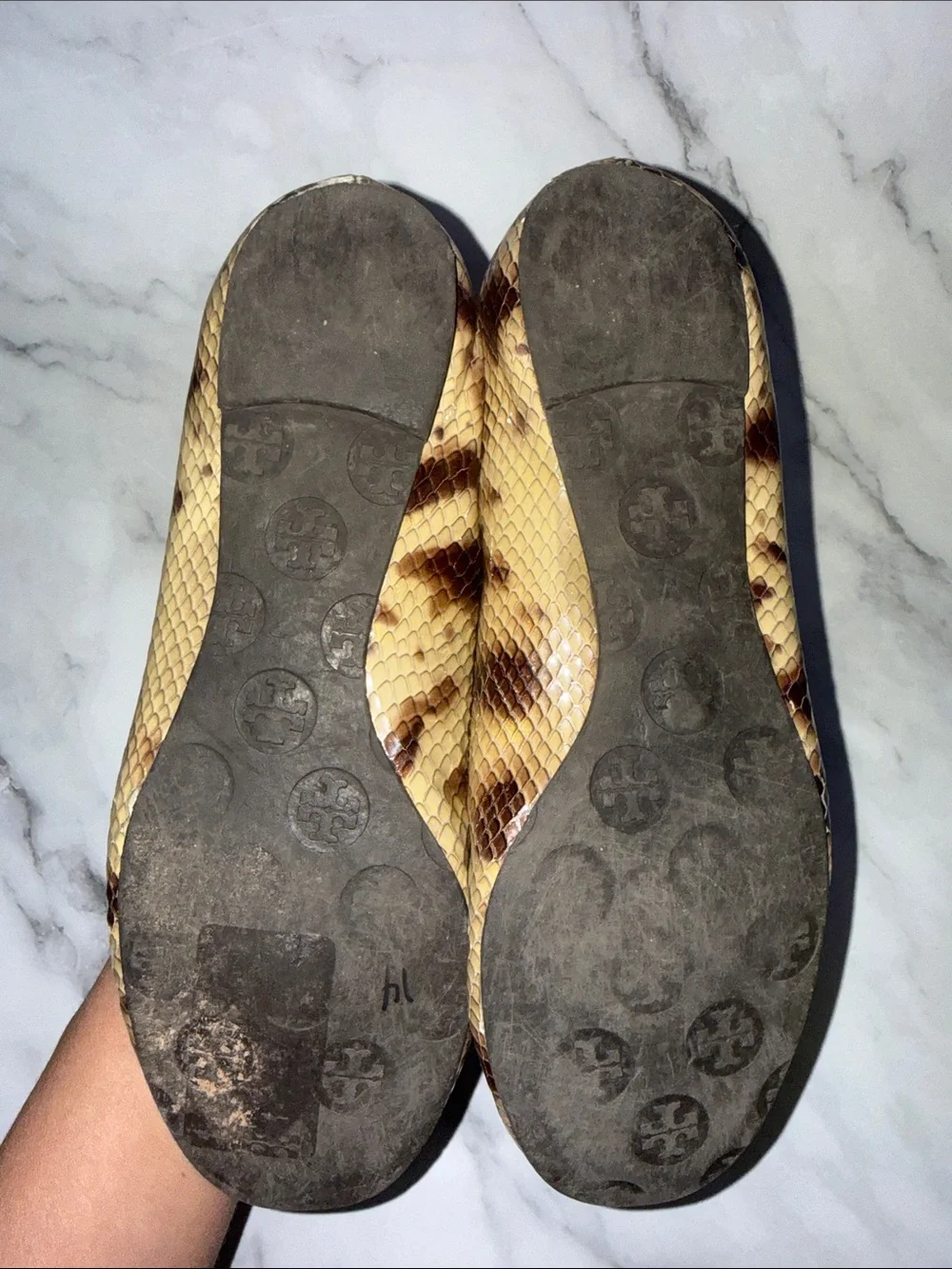 Tory Burch Snake-Print Reva Ballet Flats in Tan and Brown